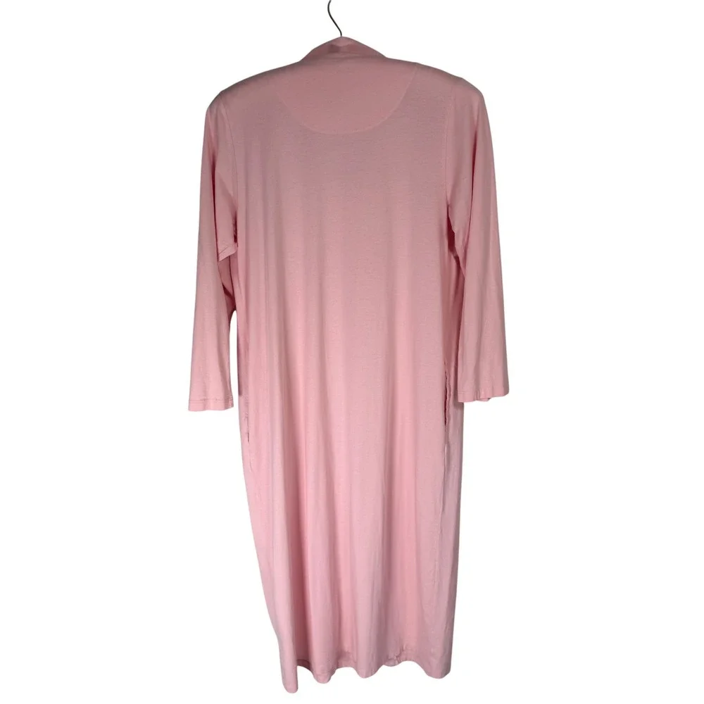 Cuddledown 100% Pima Cotton Smocked Zip Front Long Robe Housecoat Large Pockets